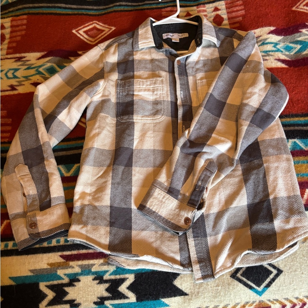 Plaid gray and cream button down
